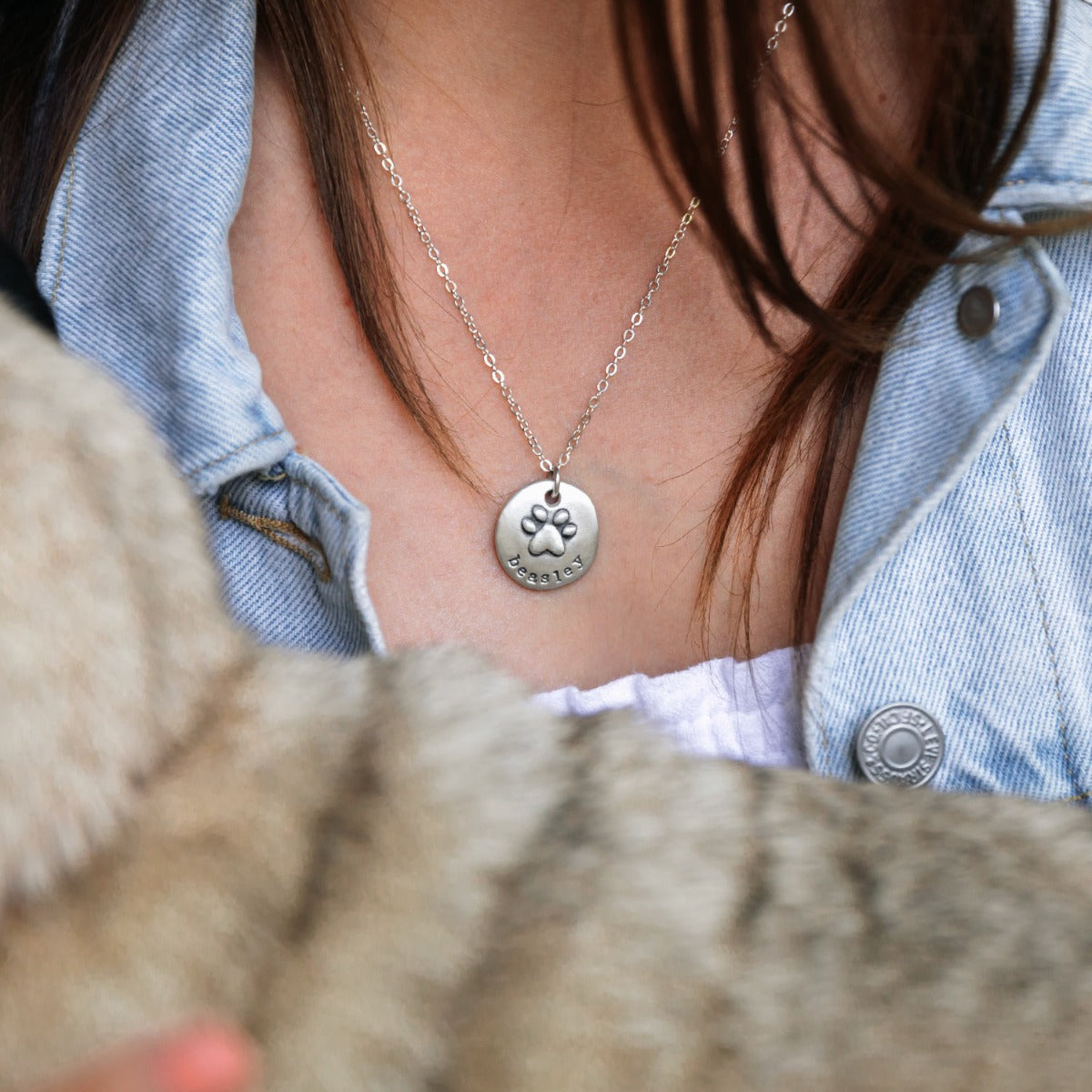 Furry Footprint Necklace (Sterling Silver)