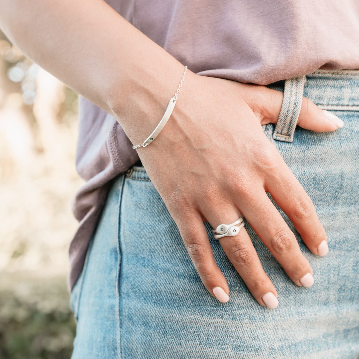 Cross Bar Birthstone Bracelet (Sterling Silver)