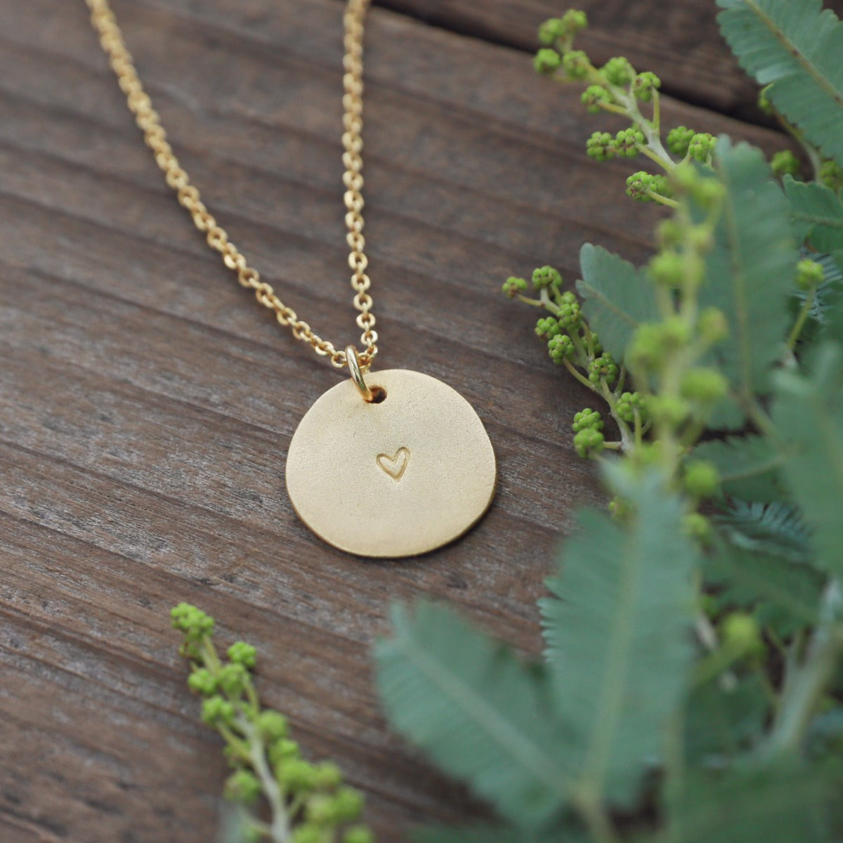 Small and Mighty Heart Disc Necklace (Gold Plated)