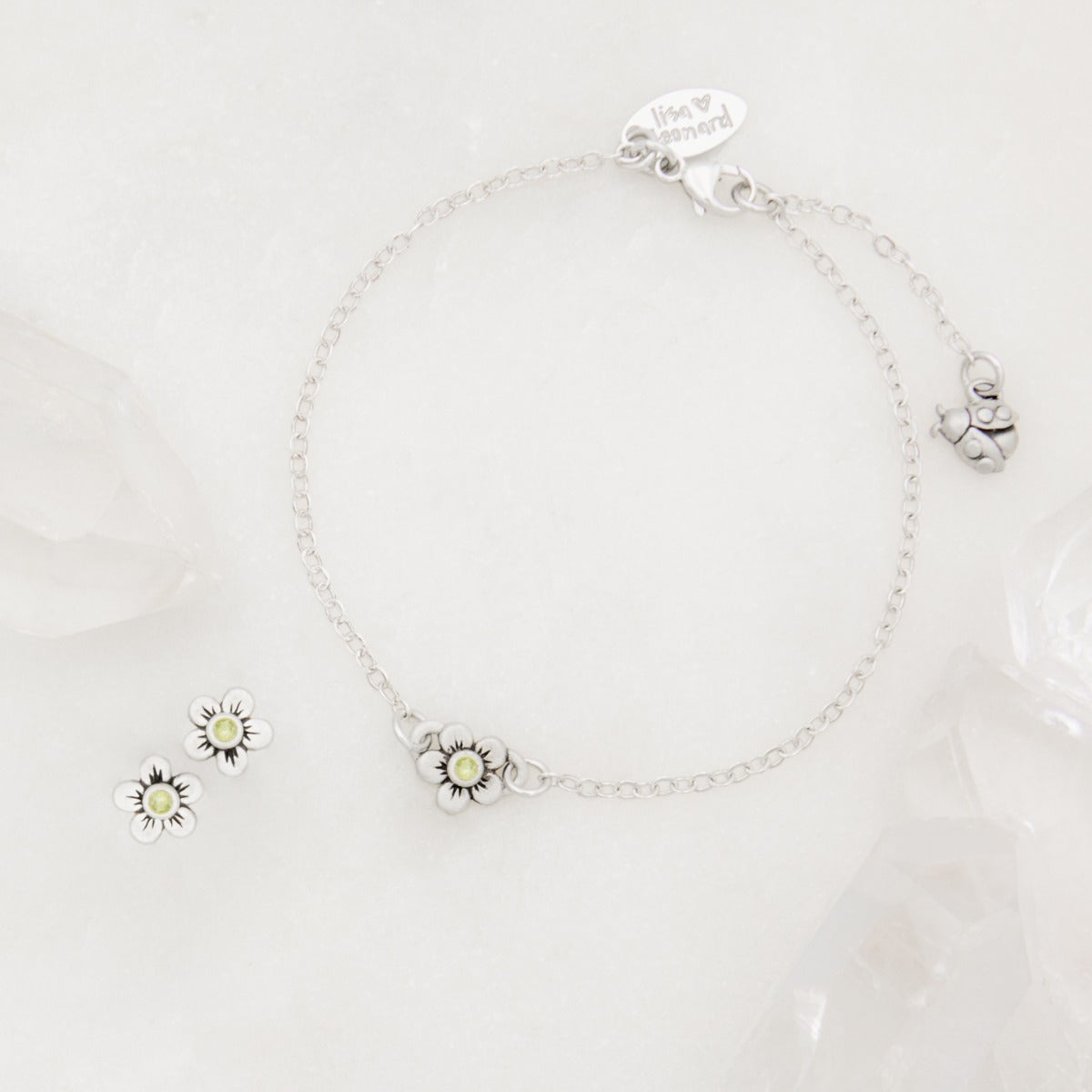 Birthstone Bloom Bracelet and Stud Earrings Gift Set (Sterling Silver)