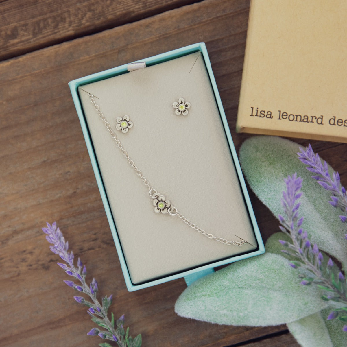 Birthstone Bloom Bracelet and Stud Earrings Gift Set (Sterling Silver)