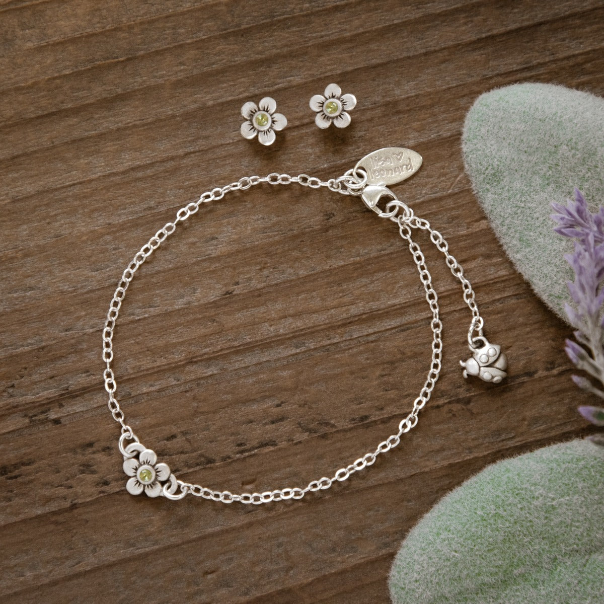 Birthstone Bloom Bracelet and Stud Earrings Gift Set (Sterling Silver)