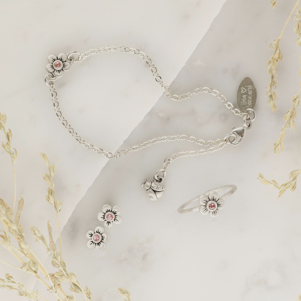 Birthstone Bloom Bracelet and Stud Earrings Gift Set (Sterling Silver)