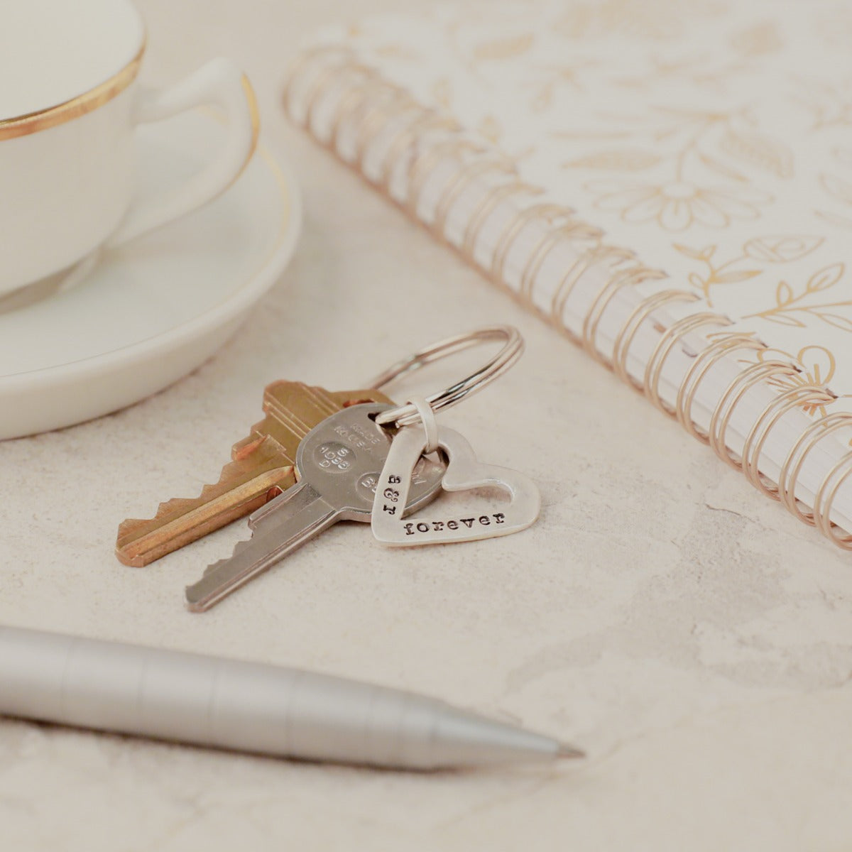 Molded Heart Keychain (Sterling Silver)