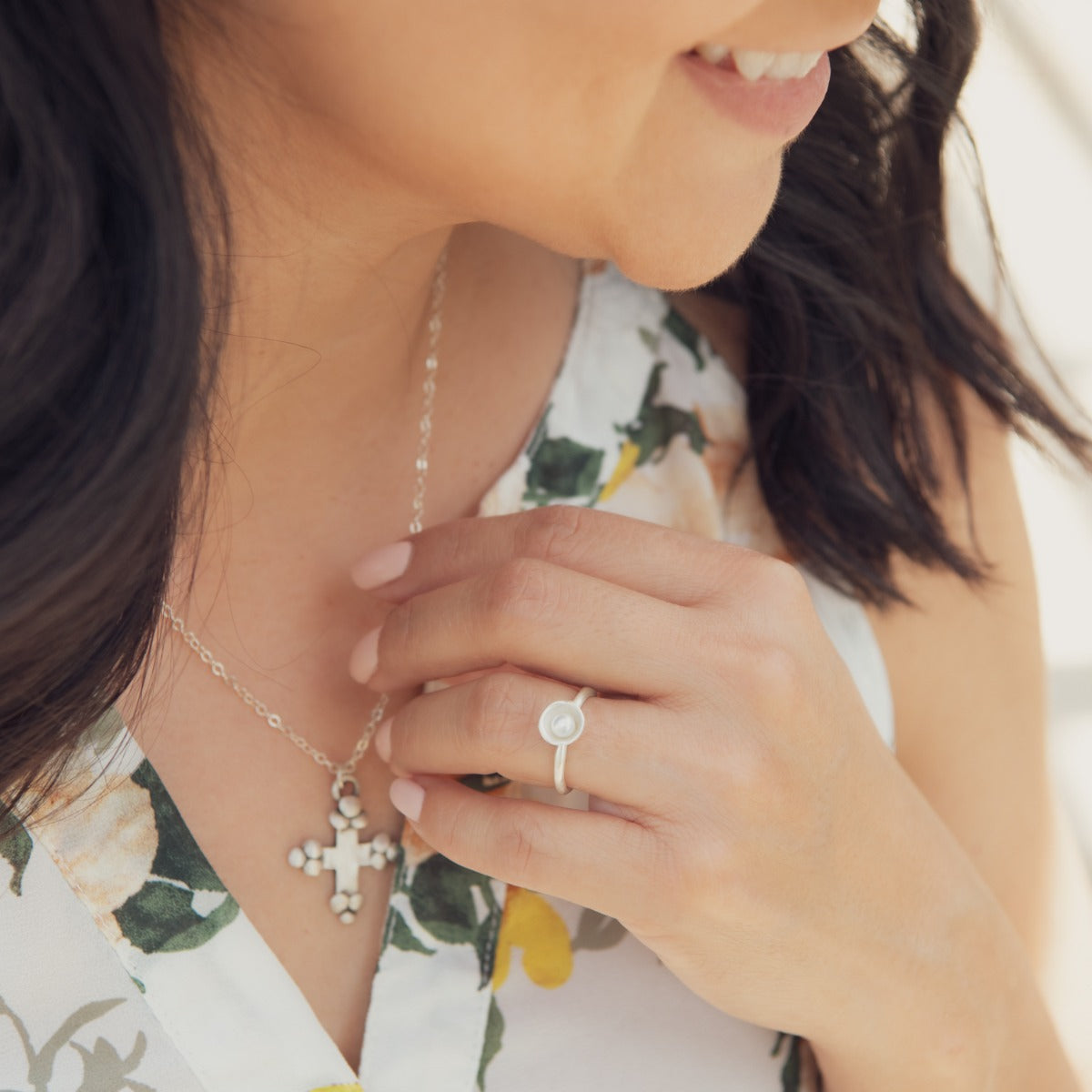 Nesting Freshwater Small Pearl Ring (Sterling Silver)