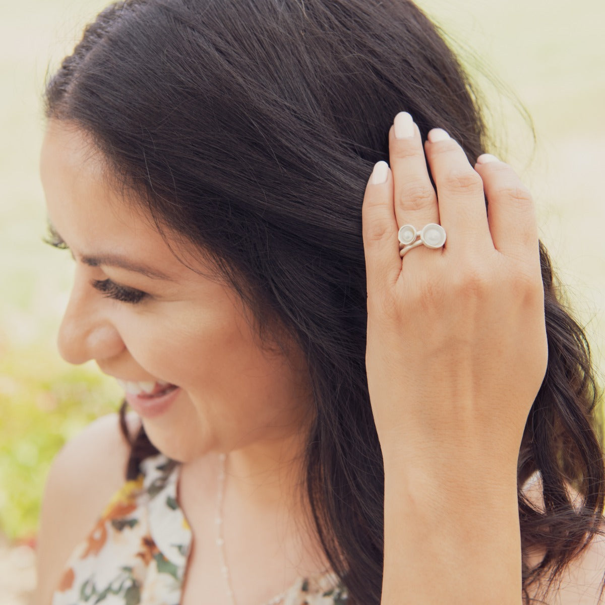 Nesting Freshwater Small Pearl Ring (Sterling Silver)