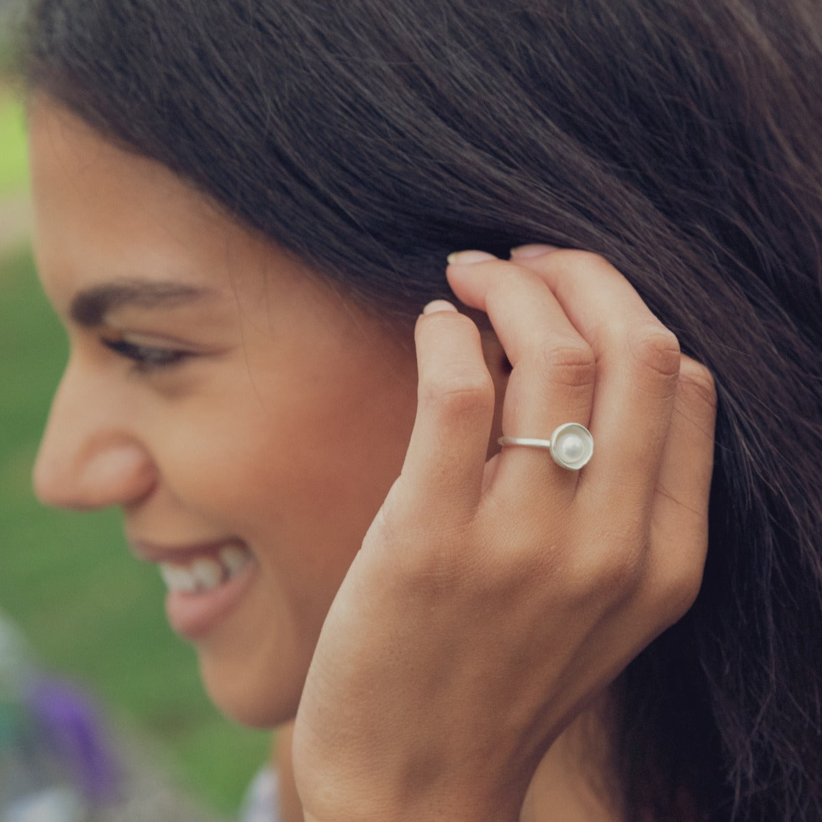 Nesting Freshwater Large Pearl Ring (Sterling Silver)