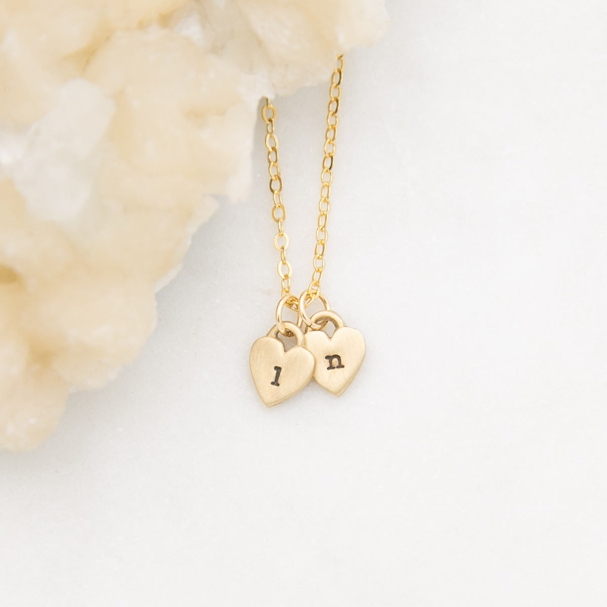 Cherished Hearts Initials Necklace (14K Solid Gold)