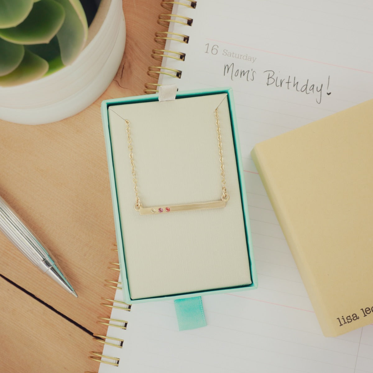 Cross Bar Birthstone Necklace (9K Solid Gold)
