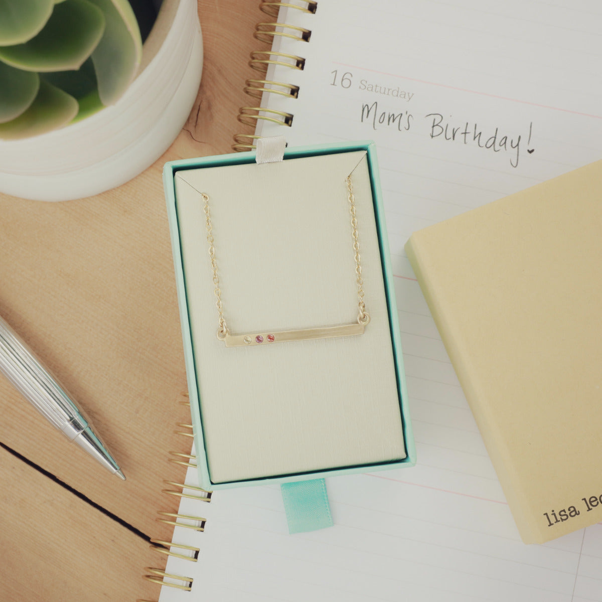 Cross Bar Birthstone Necklace (Gold Vermeil)