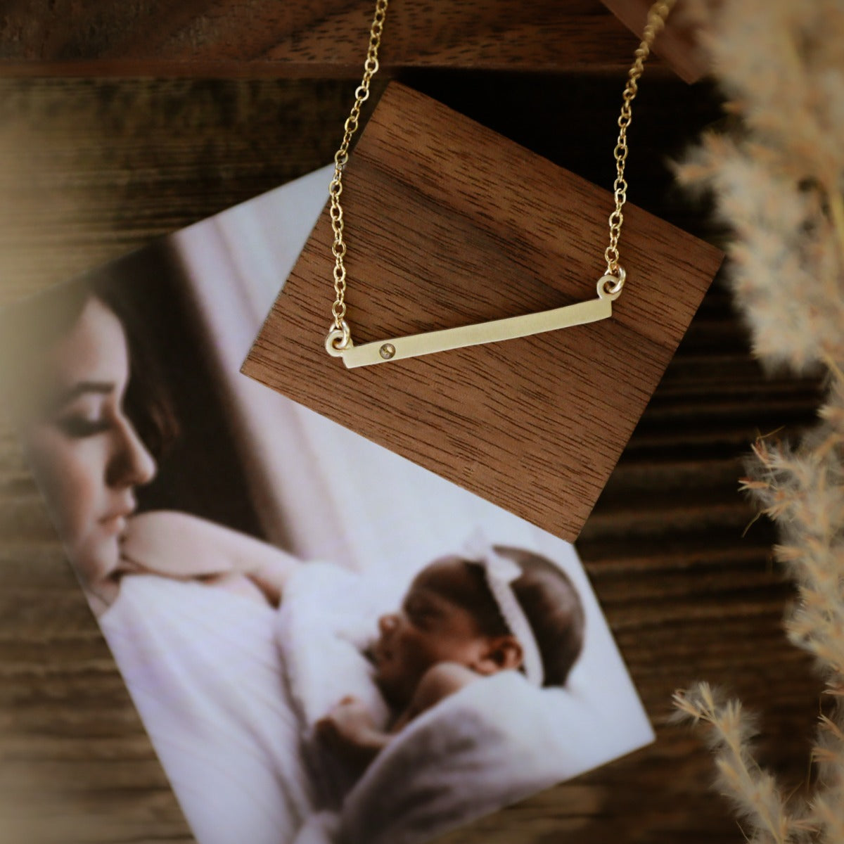 Cross Bar Birthstone Necklace (9K Solid Gold)