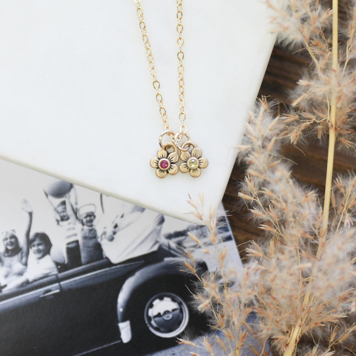 Birthstone Bloom Necklace (14K Solid Gold)