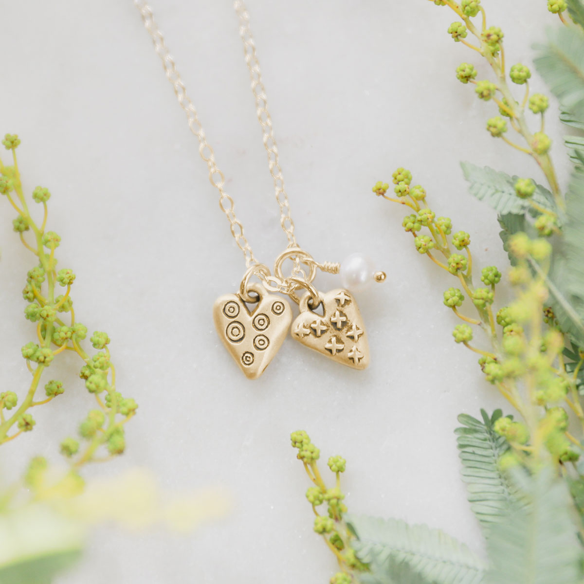 Light + Bright Hearts Necklace (9K Solid Gold)