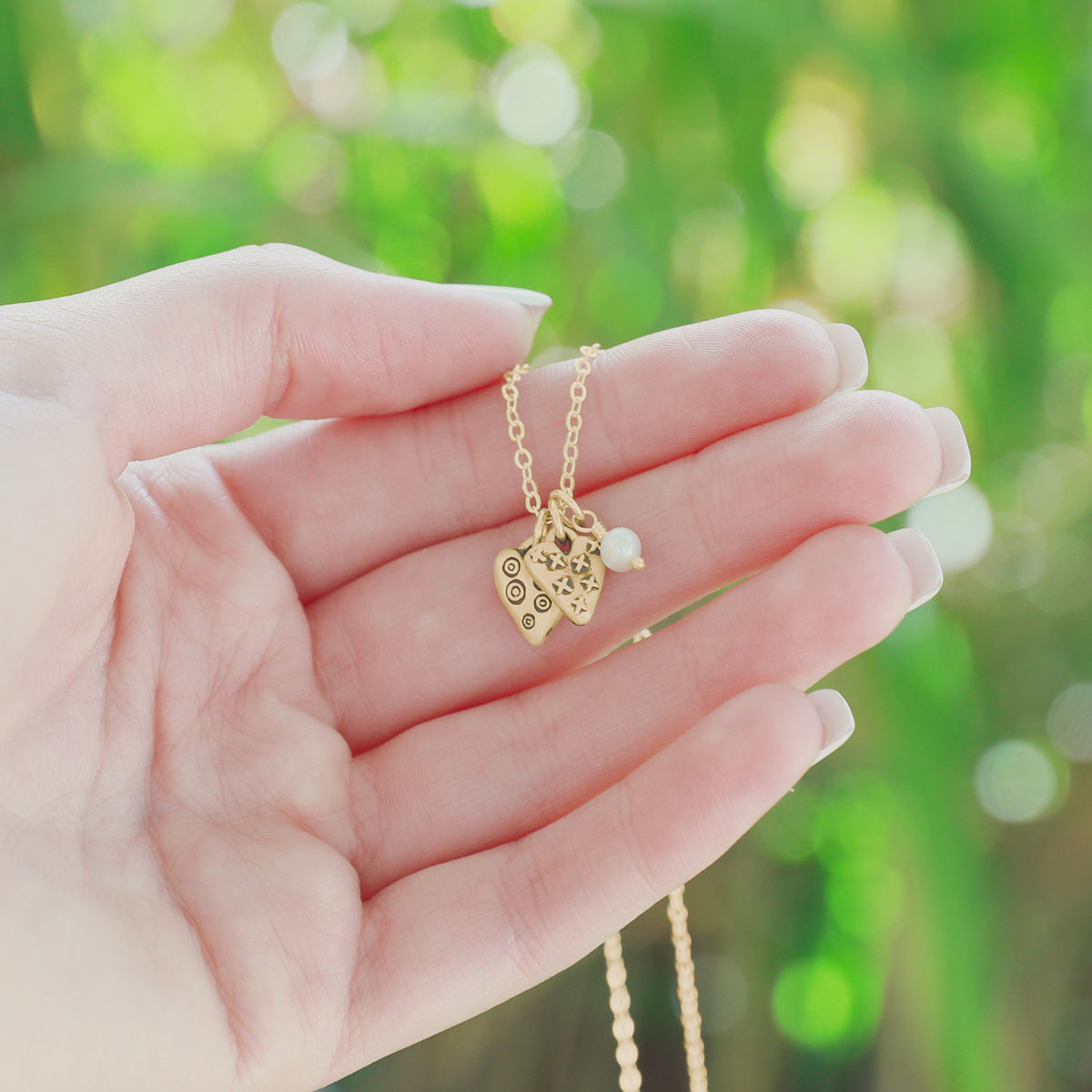 Light + Bright Hearts Necklace (9K Solid Gold)