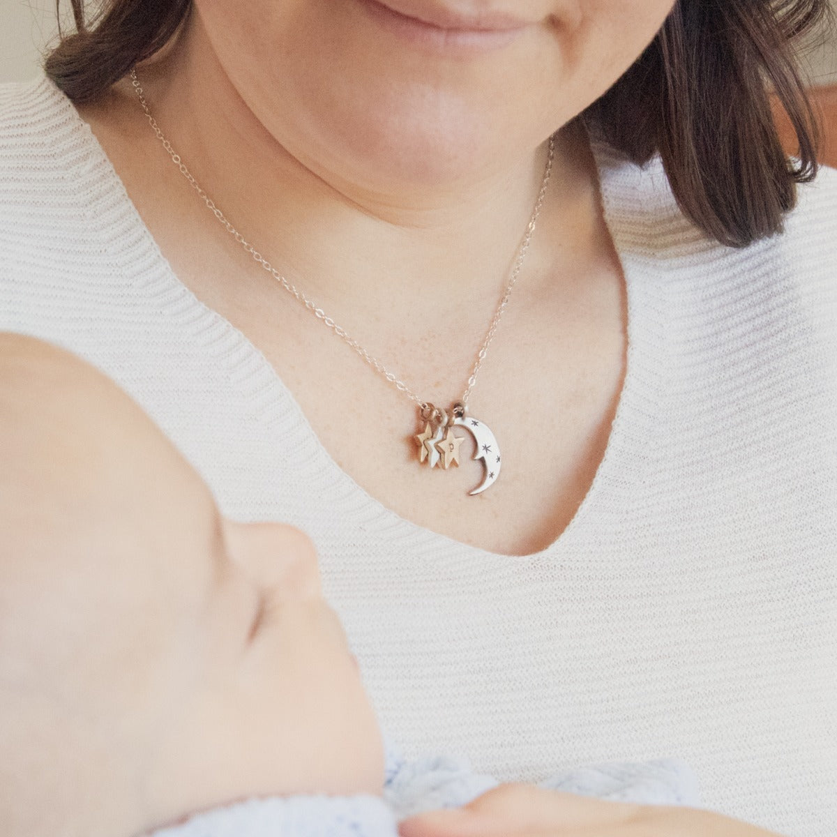 Twinkle Little Stars Necklace (Sterling Silver & Brass)