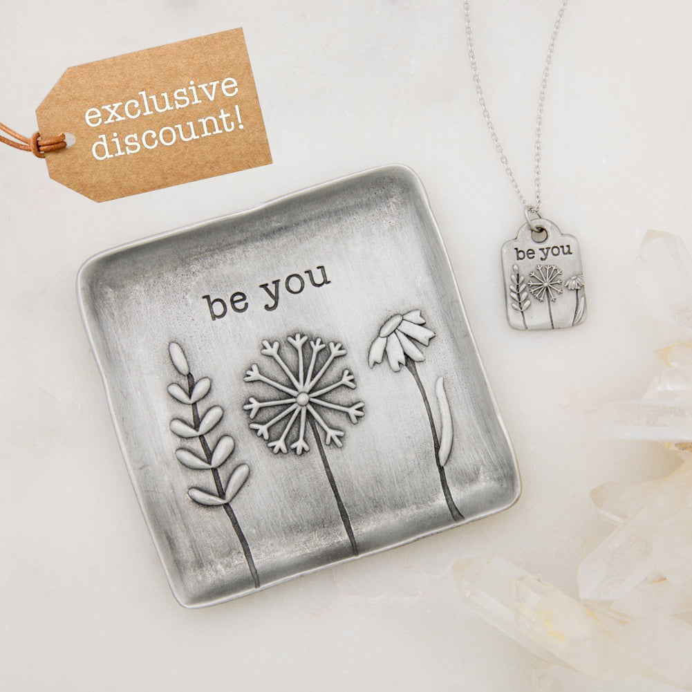 Be You Necklace and Keepsake Dish Gift Set (Pewter)