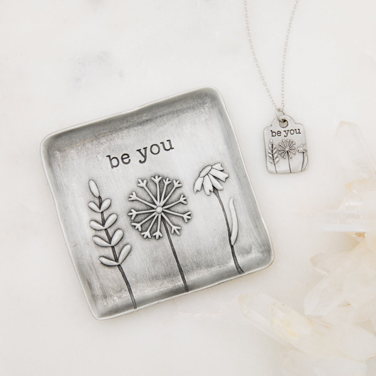 Be You Necklace and Keepsake Dish Gift Set (Pewter)