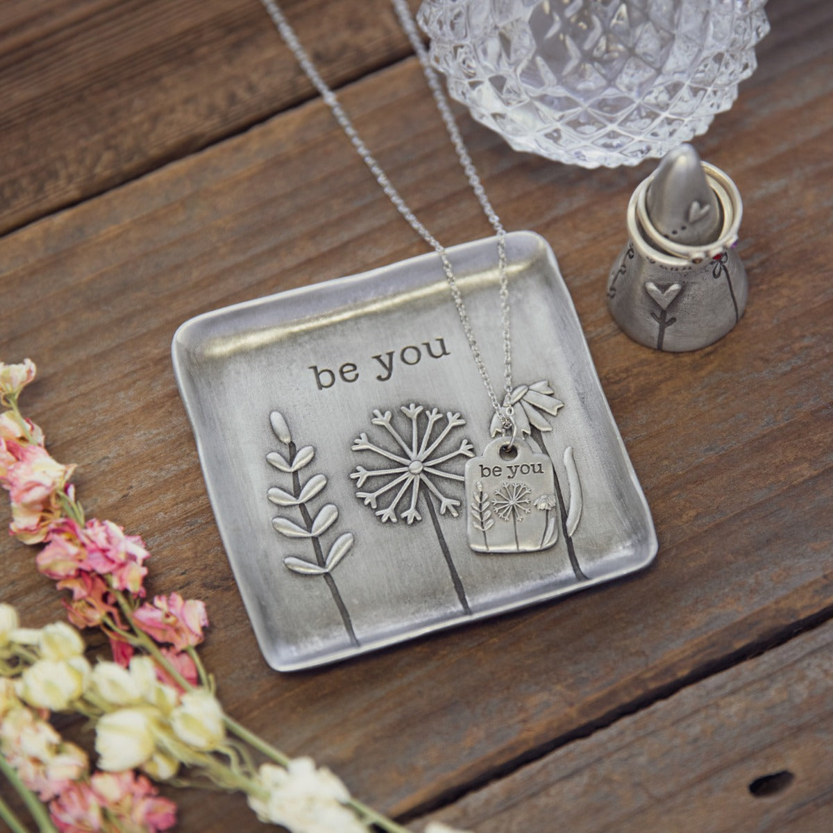 Be You Necklace and Keepsake Dish Gift Set (Pewter)