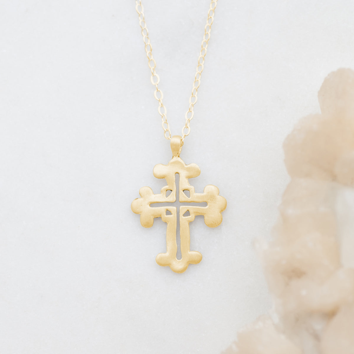 Work of Art Cross Necklace (14K Solid Gold)