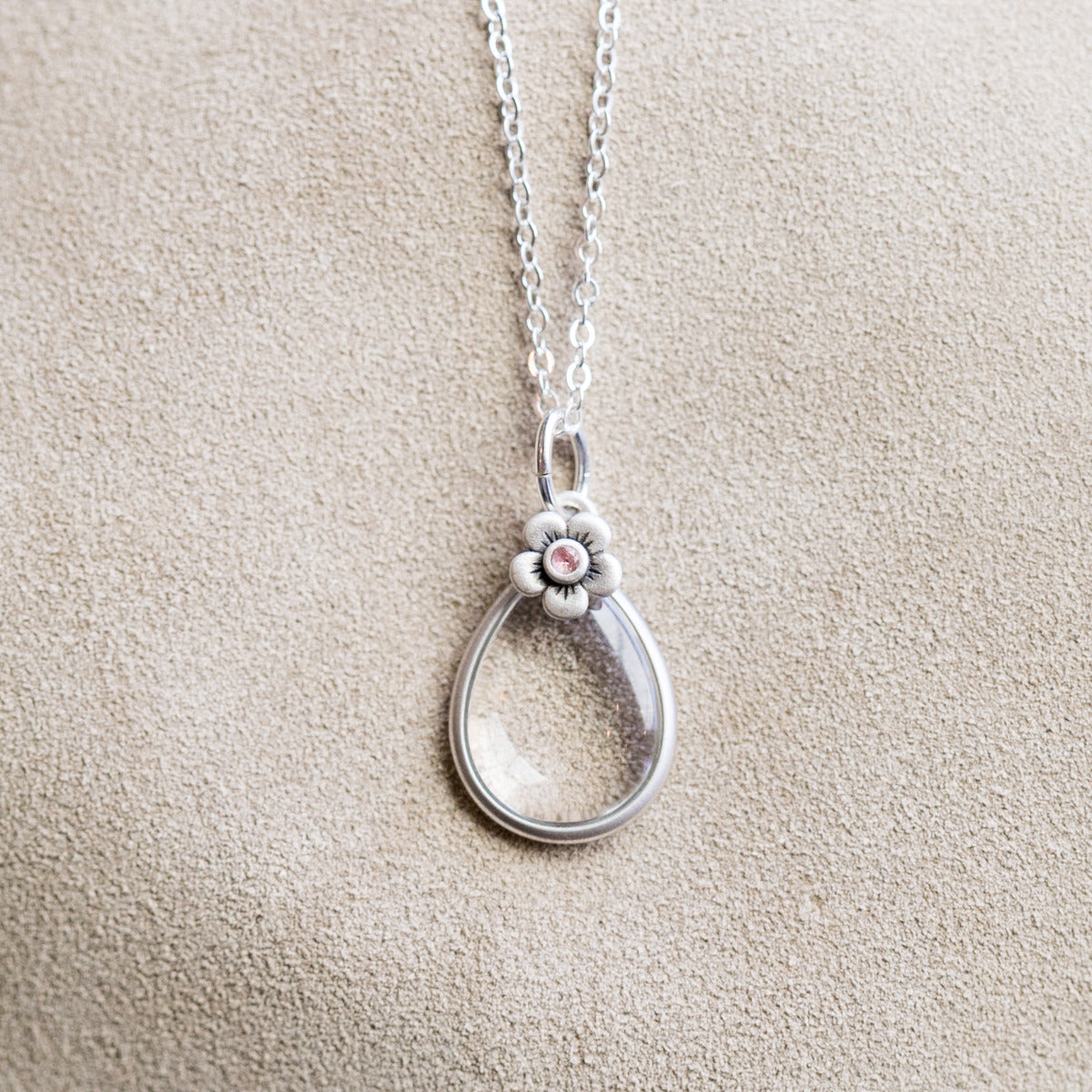 Clear and Bright Birthstone Bloom Necklace (Sterling Silver)