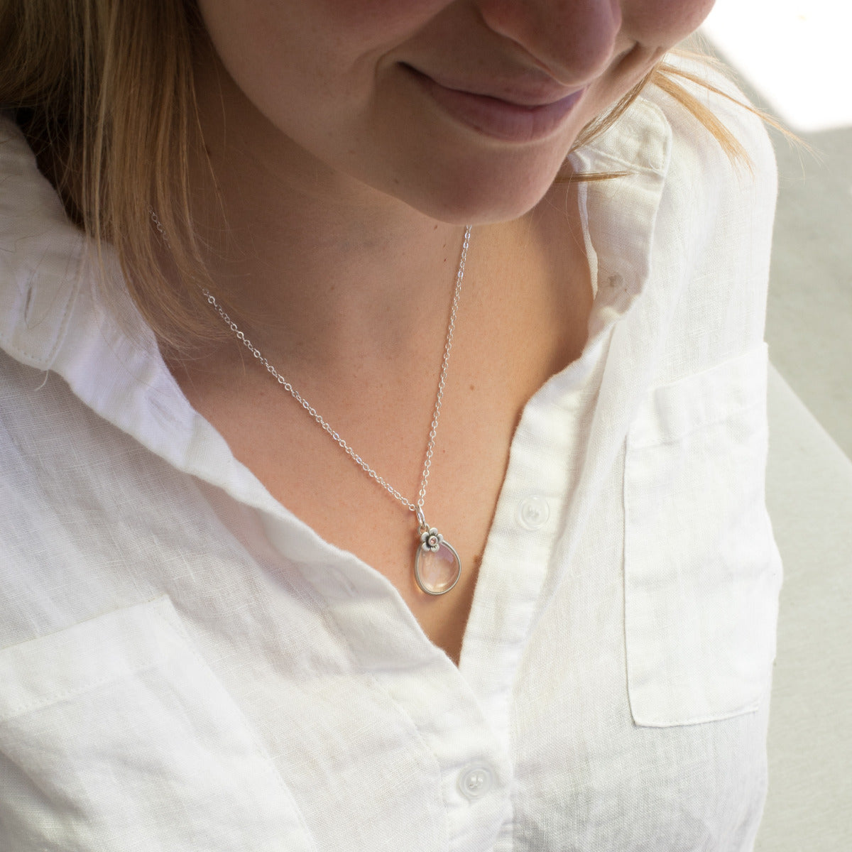 Clear and Bright Birthstone Bloom Necklace (Sterling Silver)