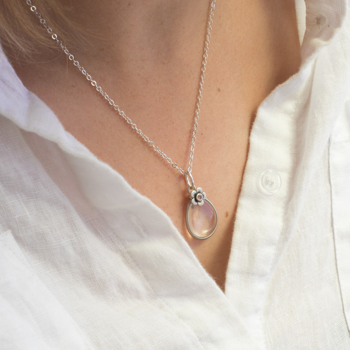 Clear and Bright Birthstone Bloom Necklace (Sterling Silver)