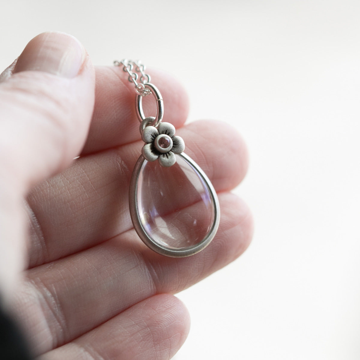 Clear and Bright Birthstone Bloom Necklace (Sterling Silver)