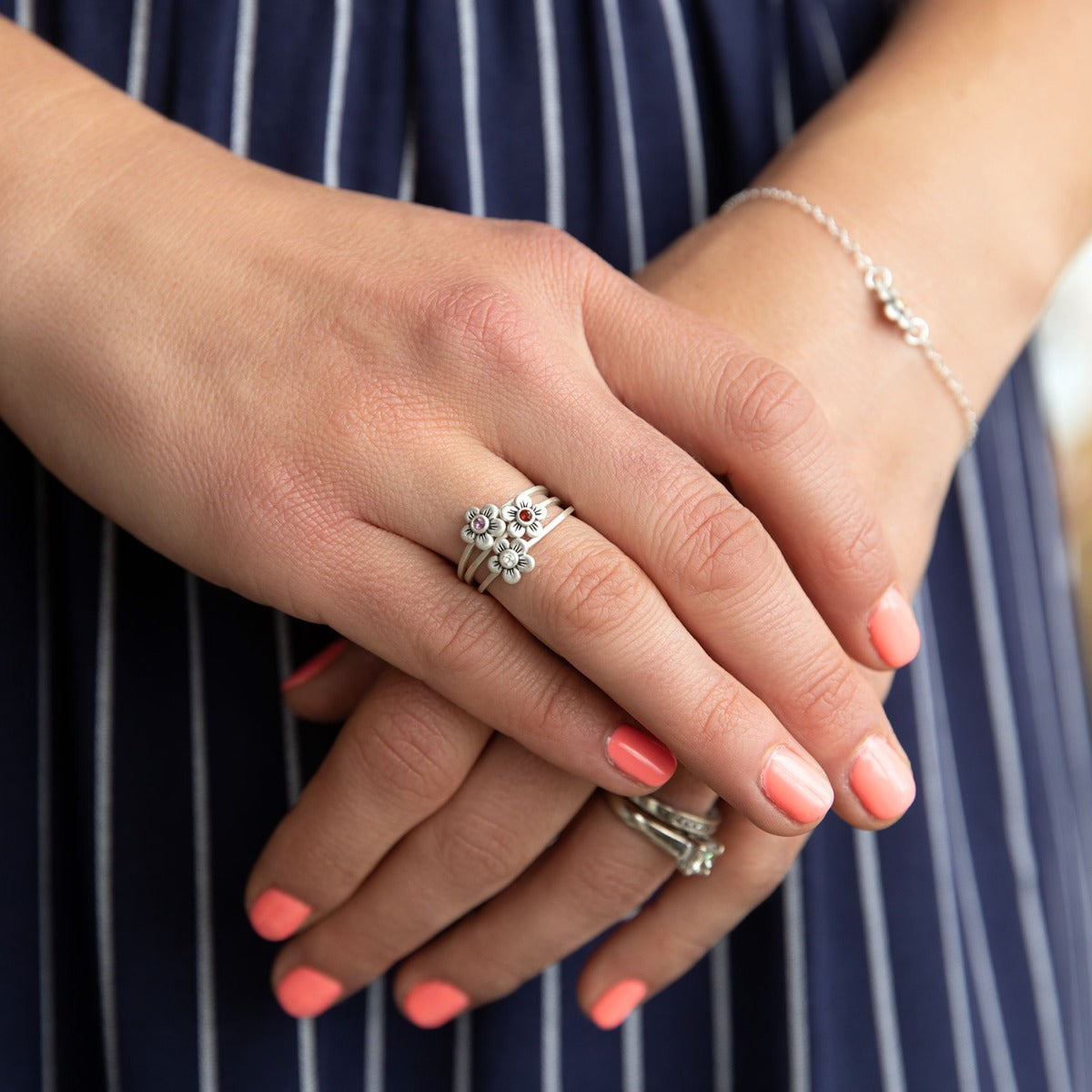 Birthstone Bloom Ring (Sterling Silver)