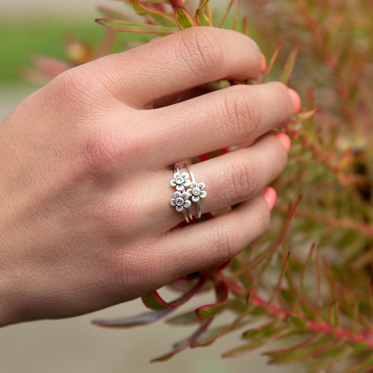 Birthstone Bloom Ring (Sterling Silver)