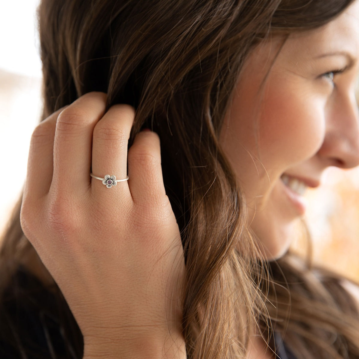 Birthstone Bloom Ring (Sterling Silver)