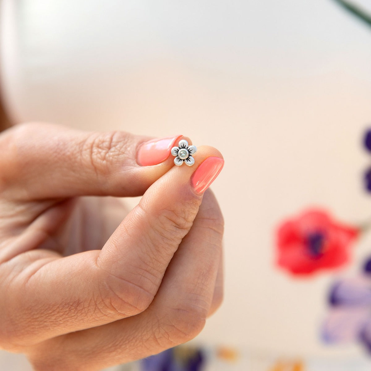 Birthstone Bloom Stud Earrings (Sterling Silver)