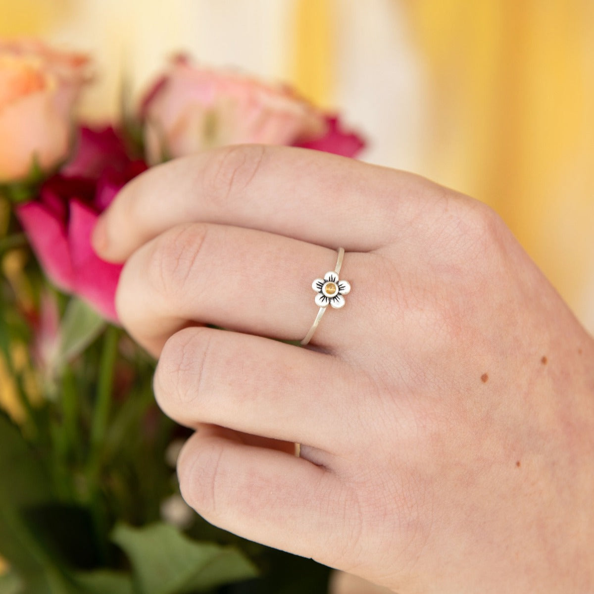 Birthstone Bloom Ring (Sterling Silver)