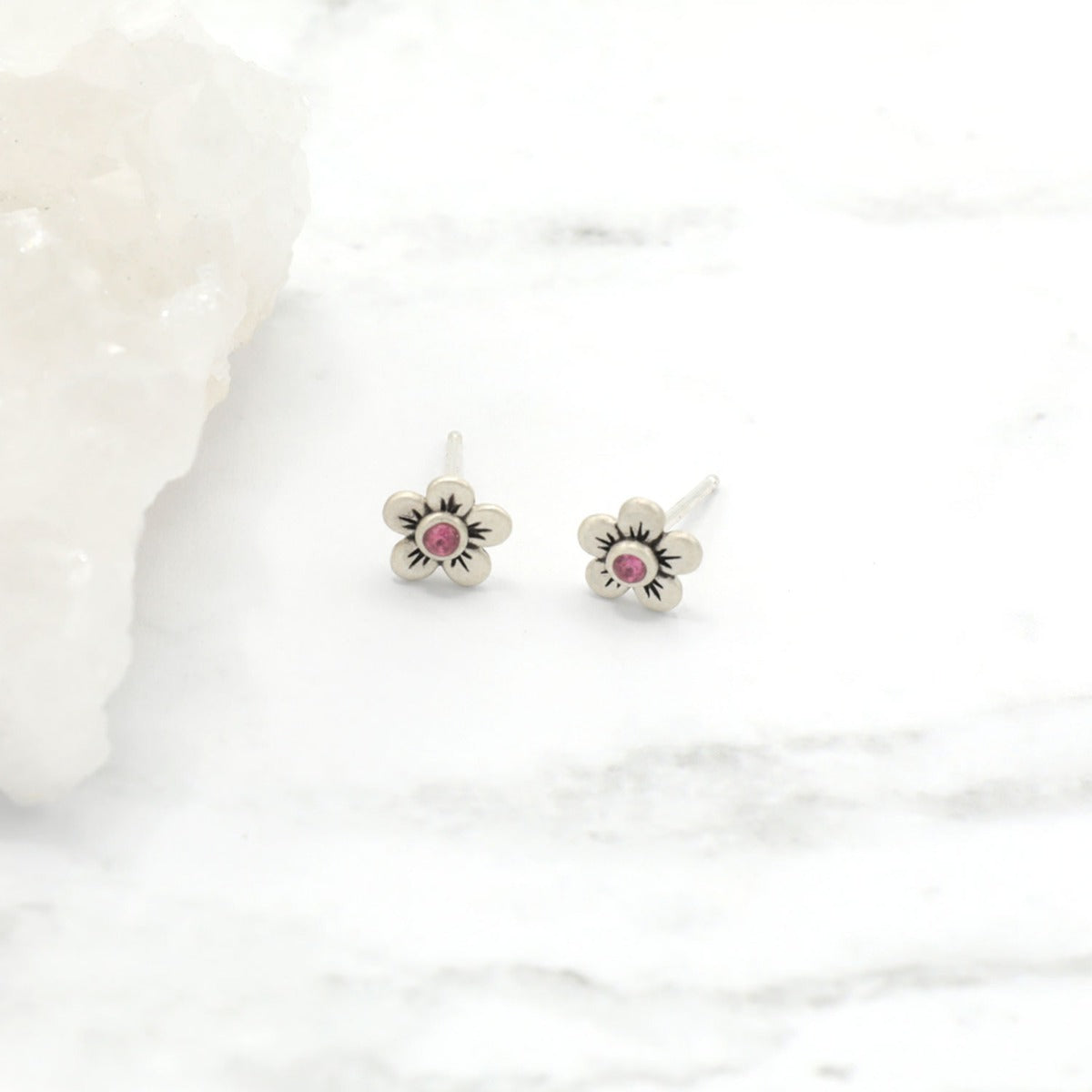 Birthstone Bloom Stud Earrings (Sterling Silver)