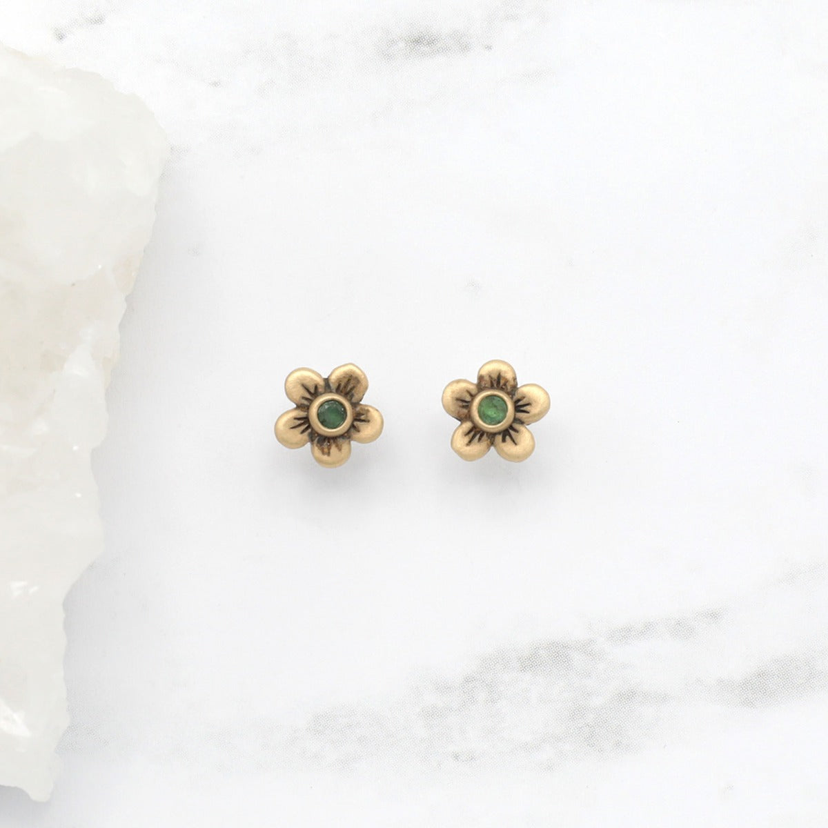 Birthstone Bloom Stud Earrings (9K Solid Gold)