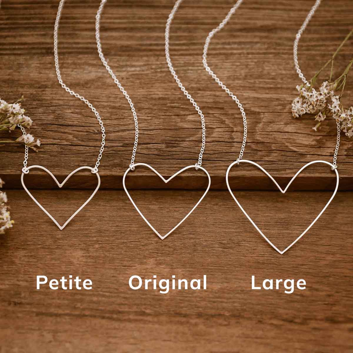 3 different sizes of Peaceful Heart Necklace