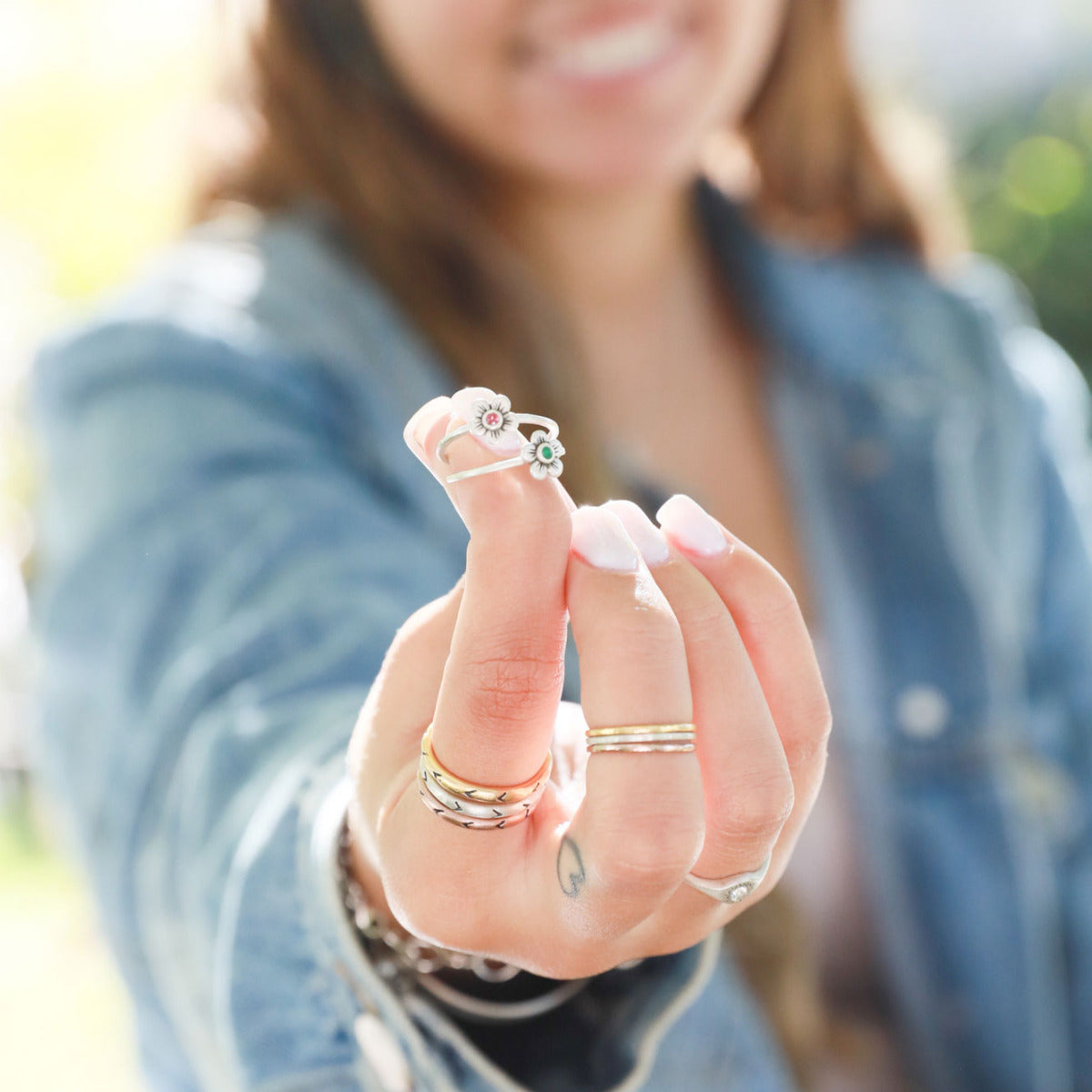 Birthstone Bloom Ring (Sterling Silver)