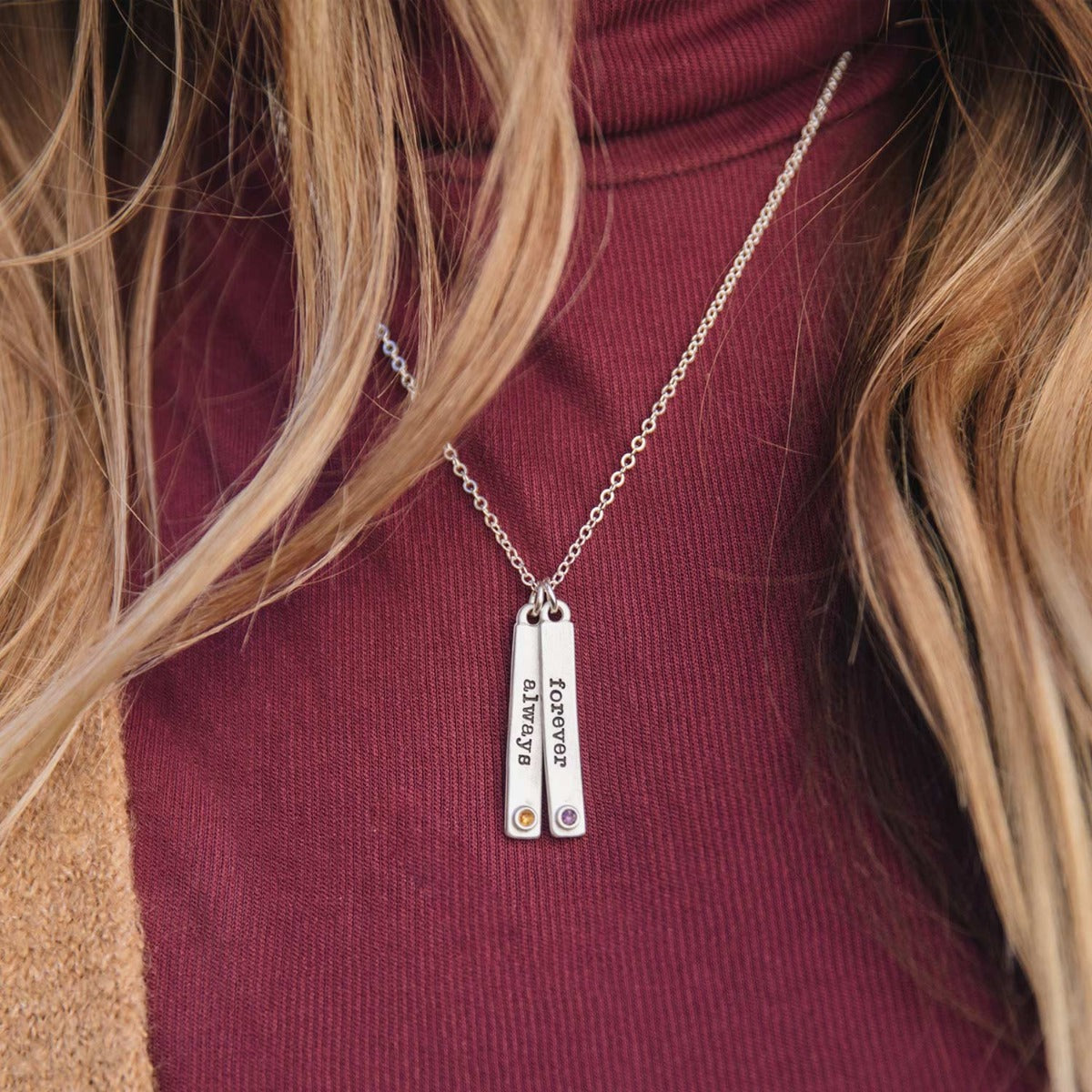 Bezel Birthstone Necklace (Sterling Silver)