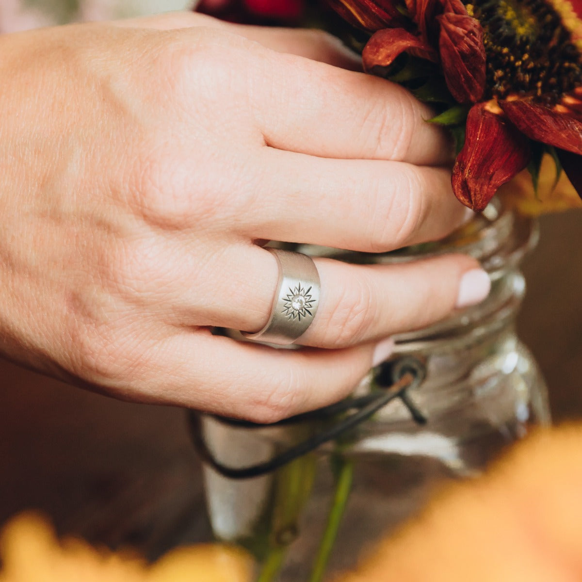 Sunburst Crystal Ring (Sterling Silver)