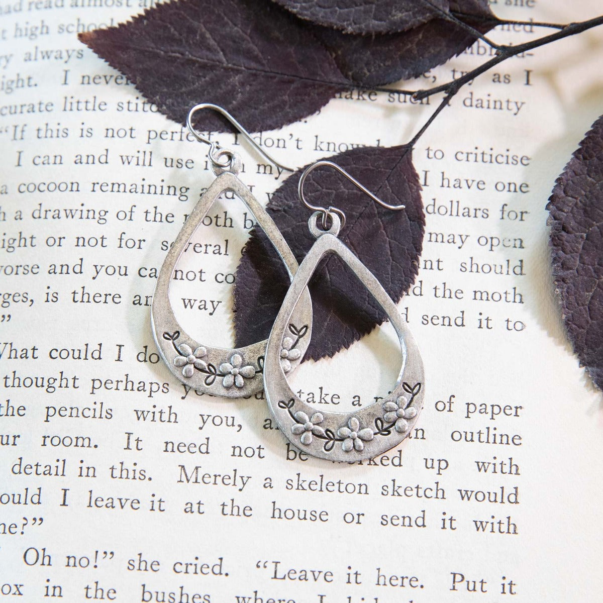 Bud and Blossom Drop Earrings (Pewter)