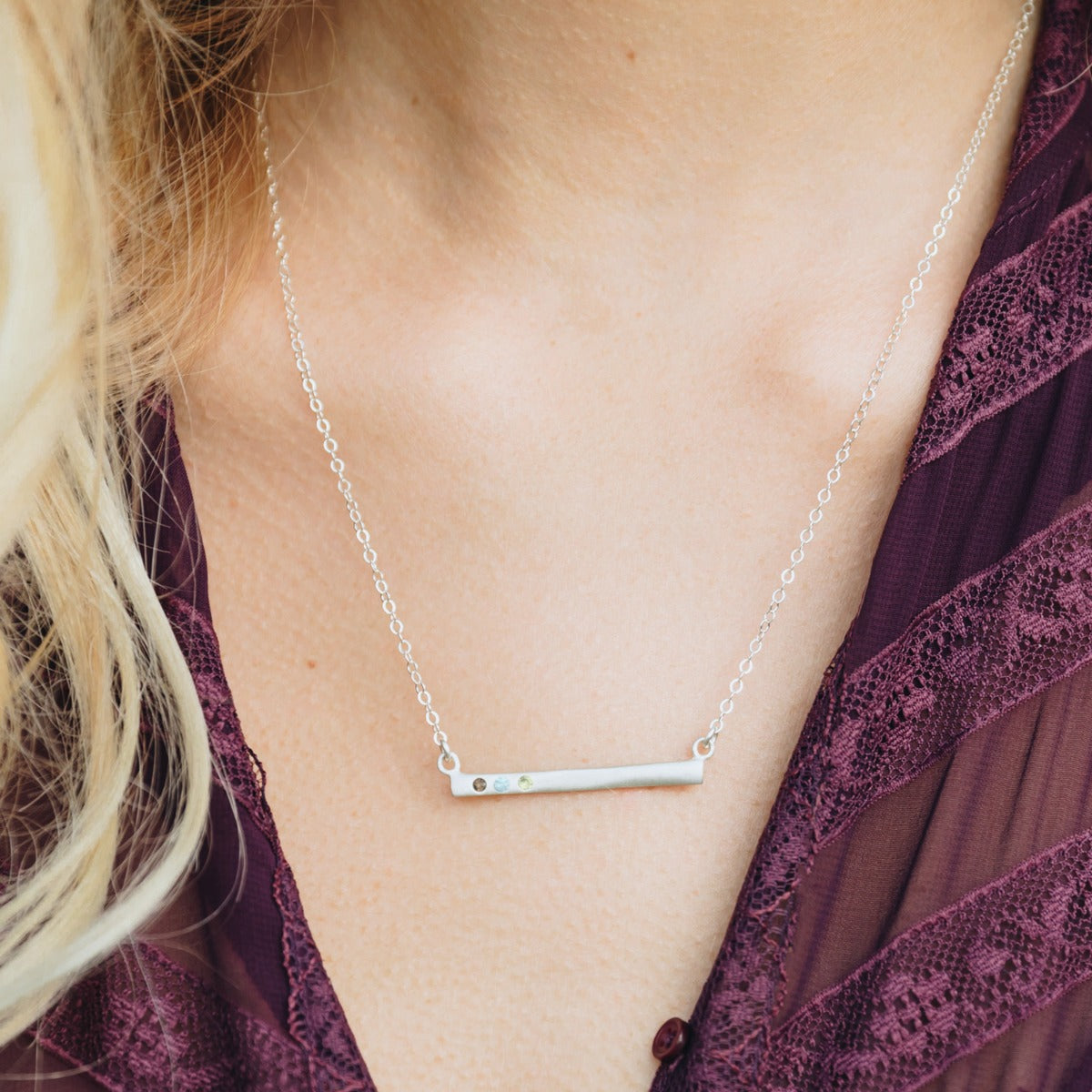 Cross Bar Birthstone Necklace (Sterling Silver)