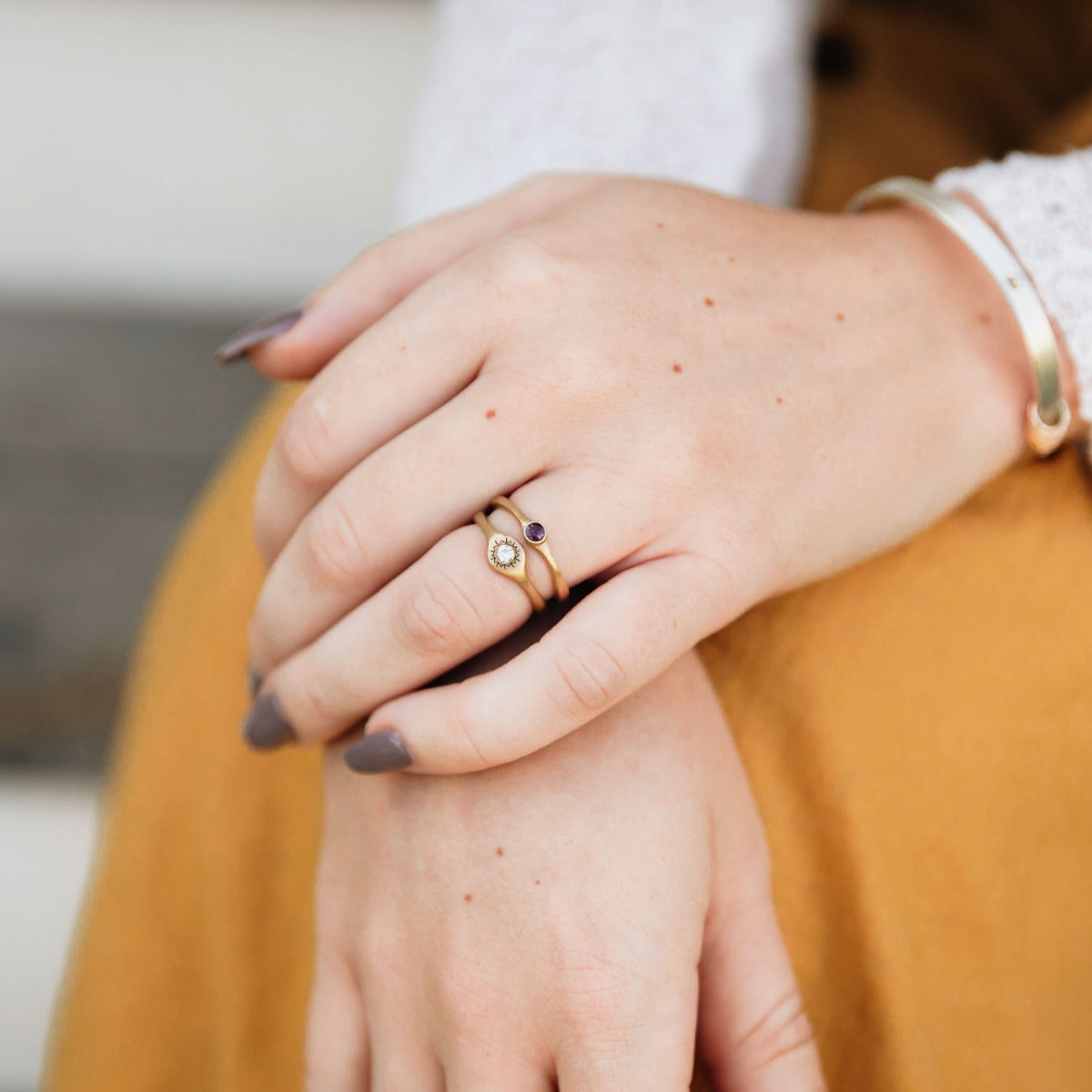 Bezel Birthstone Ring (14K Solid Gold)