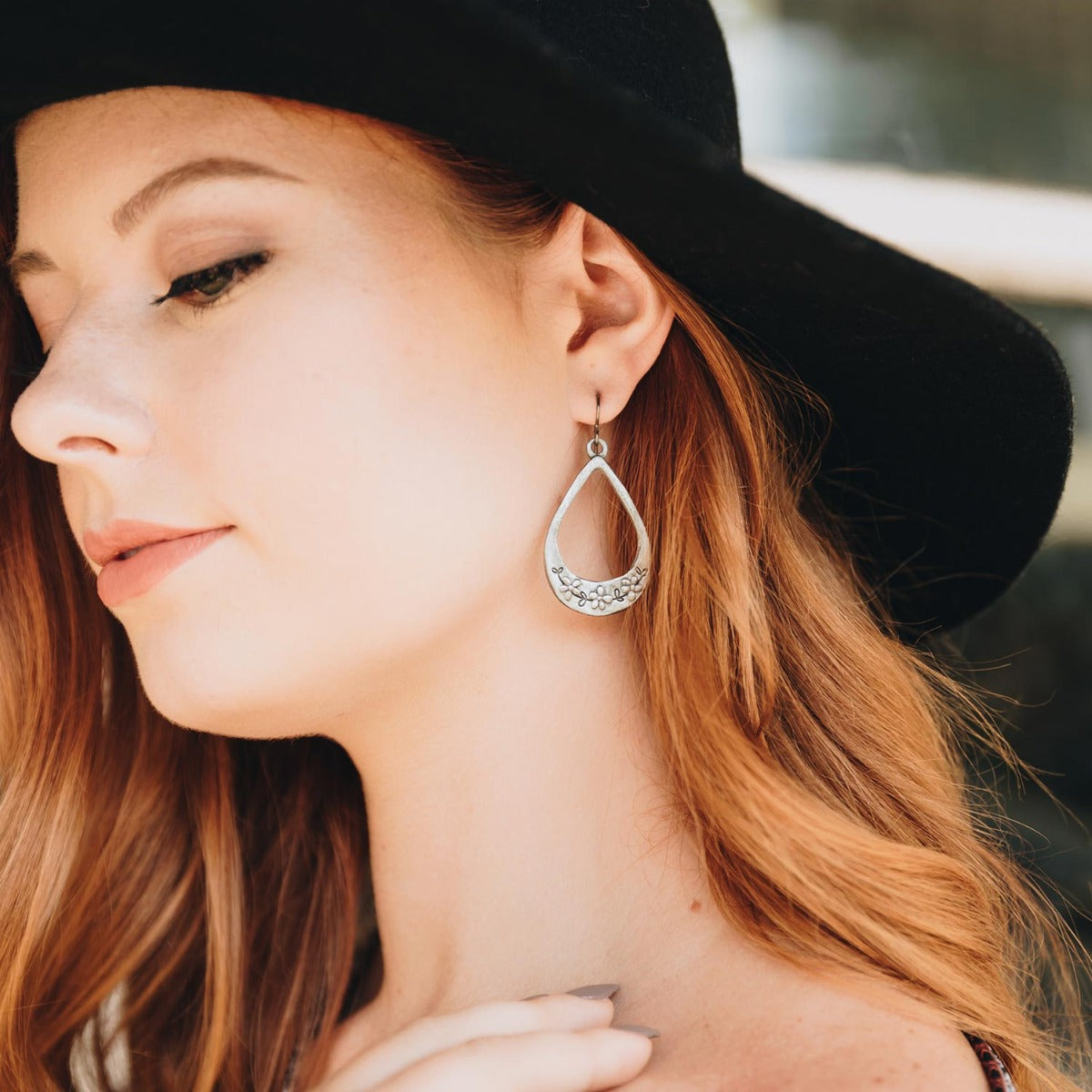 Bud and Blossom Drop Earrings (Pewter)
