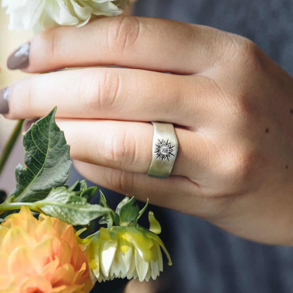 Sunburst Crystal Ring (Sterling Silver)