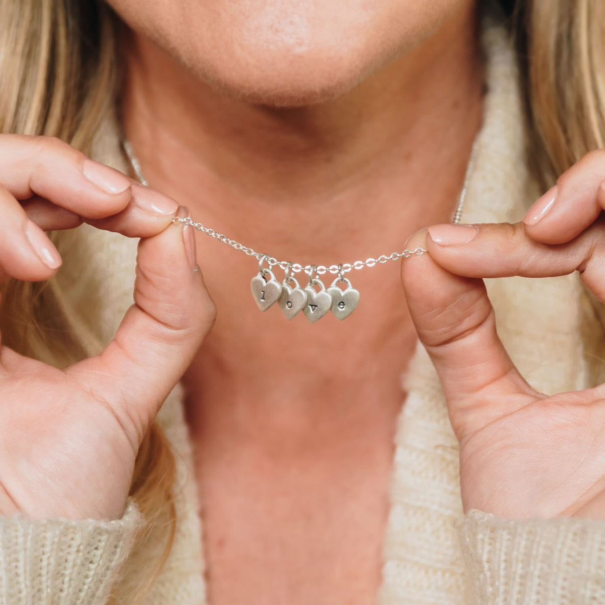 Cherished Hearts Initials Necklace (Sterling Silver)