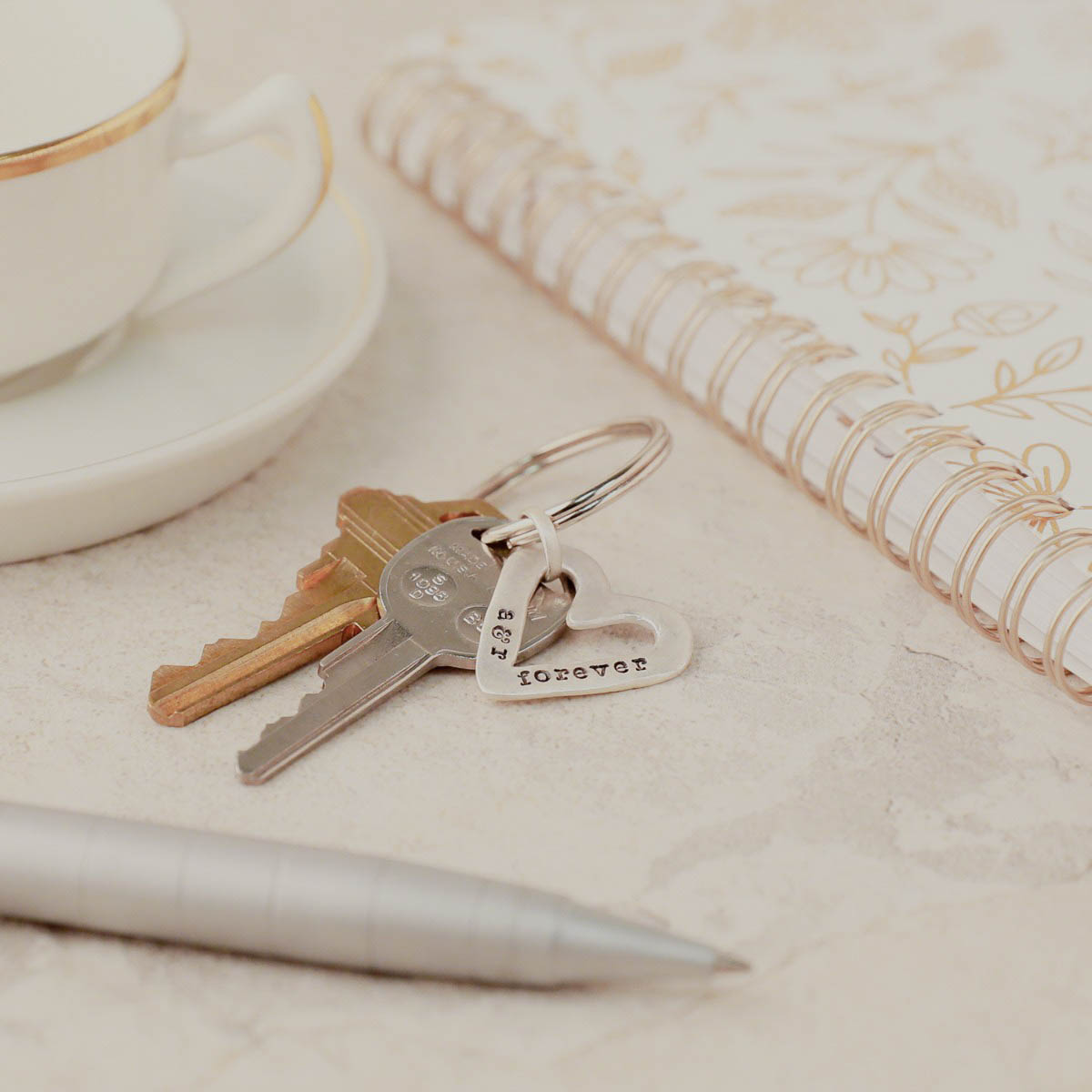 Molded Heart Keychain (Sterling Silver)