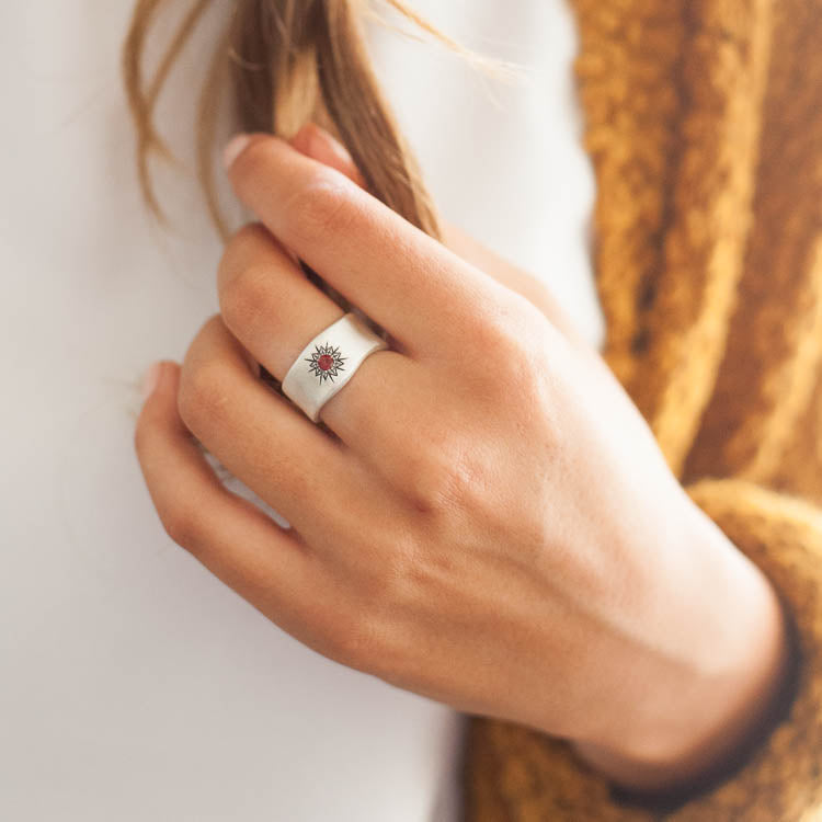 Sunburst Birthstone Ring (Sterling Silver)