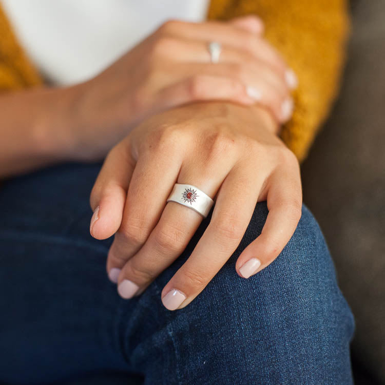 Sunburst Birthstone Ring (Sterling Silver)