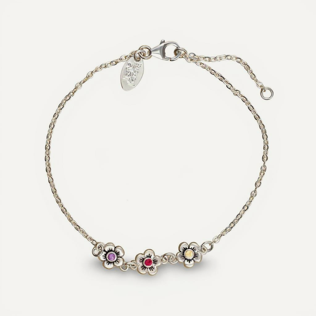 Mother's Birthstone Bloom Bracelet (Sterling Silver)