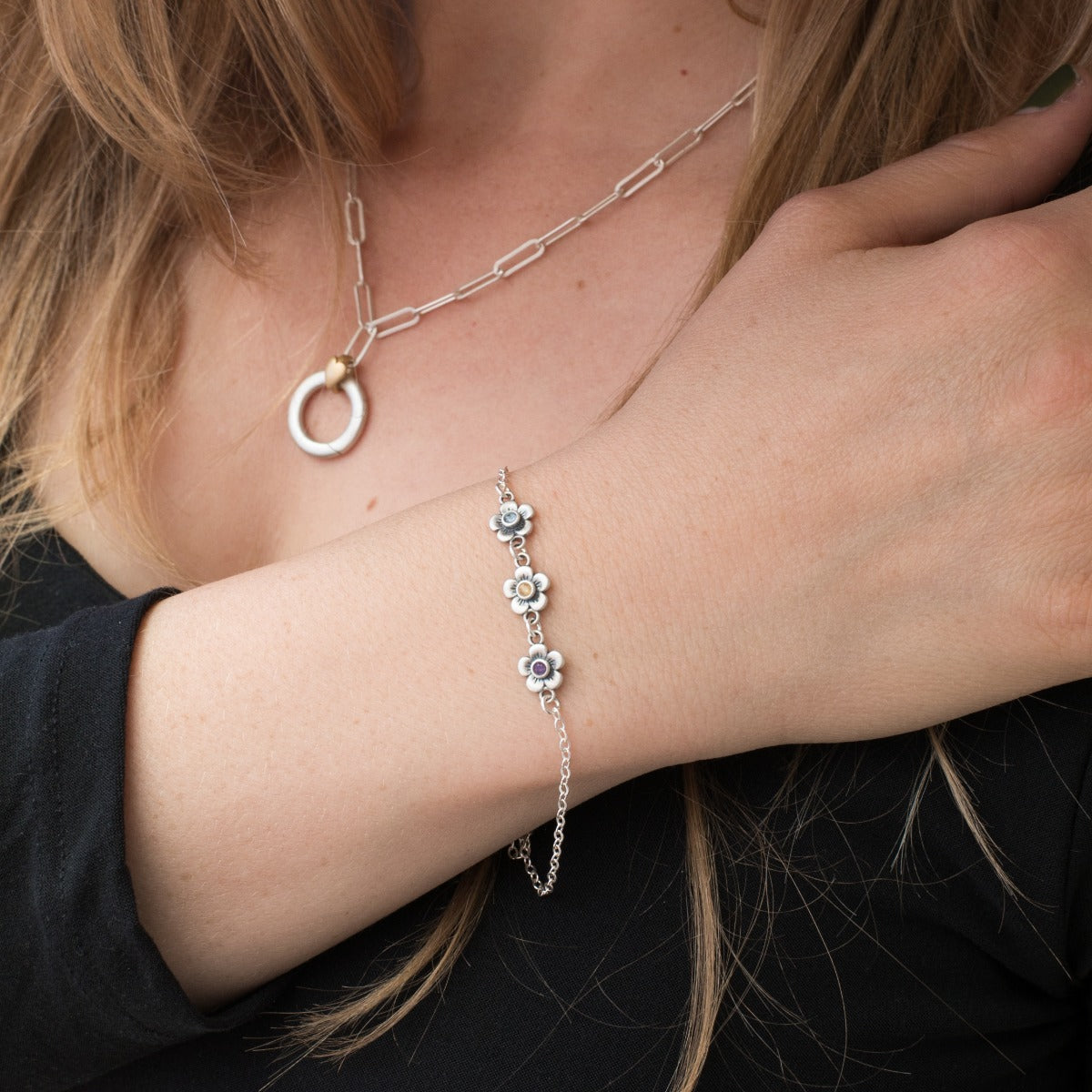 Mother's Birthstone Bloom Bracelet (Sterling Silver)