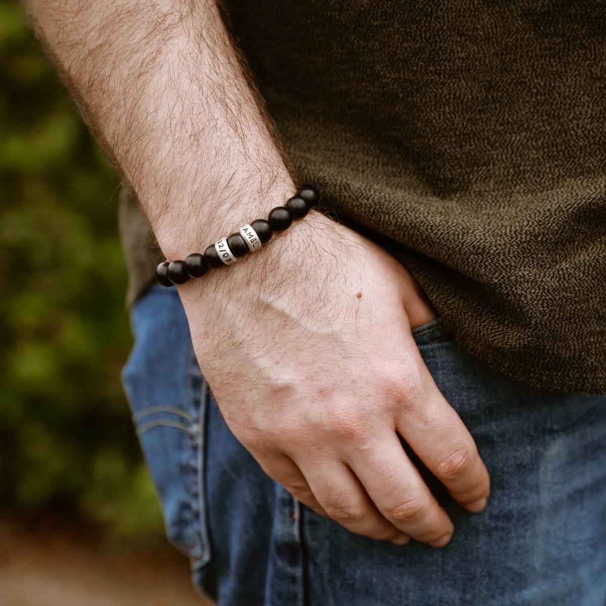 with choice of sterling silver or bronze beads that are customizable with names or dates